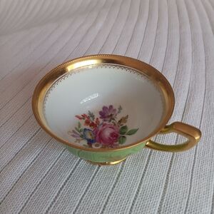 Antique Ambrosius Lamm Dresden Orphan Cup Gold Gilding Floral On White Porcelain